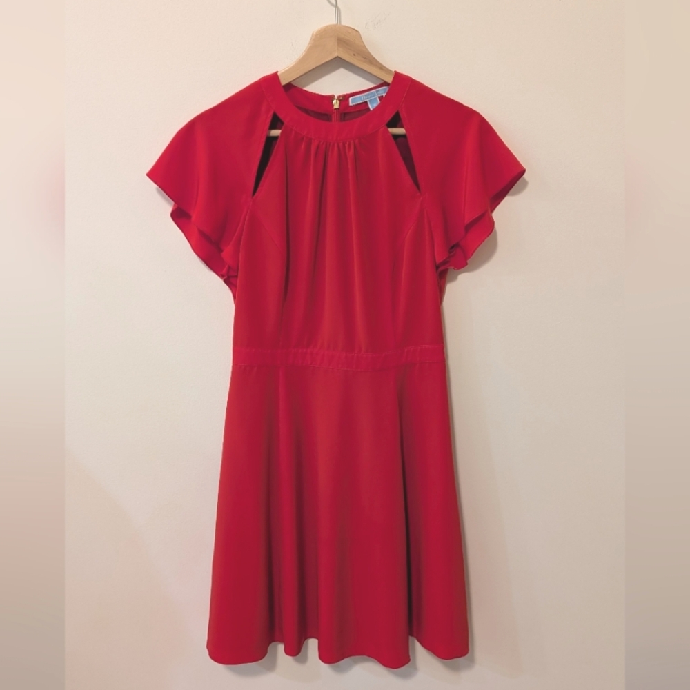 Draper James Red Flutter Sleeve Cut Out Above Knee Fit N Flare Dress Size 0